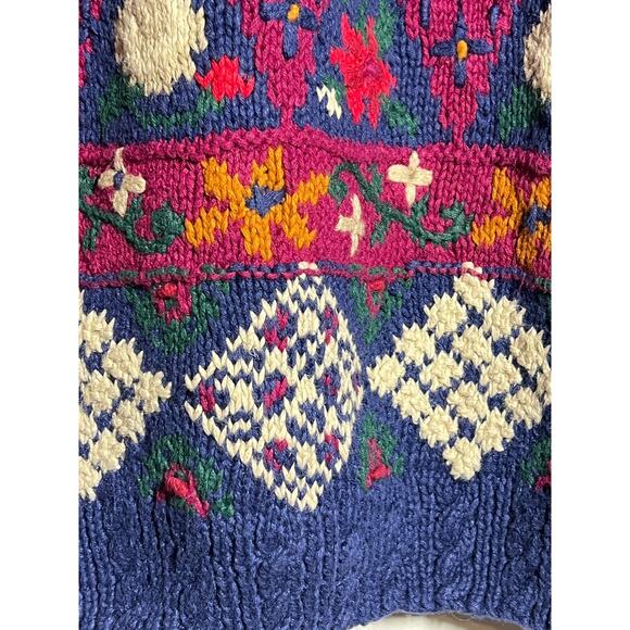 VTG Frankenmuth Woolen Mill Hand Knit Cotton Ramie Patchwork Pullover Sweater L - Picture 8 of 10